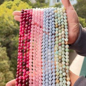 호환 토르말린 로즈 쿼츠 아쿠아 마린 아마조나이트 비즈 쥬얼리 제작 DIY 팔찌 1 가닥 6mm