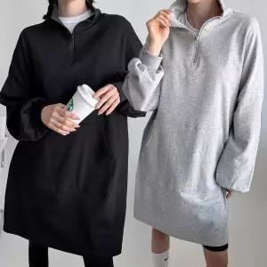 여성 겨울 기모 면 무지 아노락 집업 맨투맨 롱 티셔츠 커플티 TS0735S 빅사이즈 루즈핏