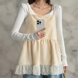 [다잇템] 여성 코르셋 레이스 프릴 백리스 끈 나시