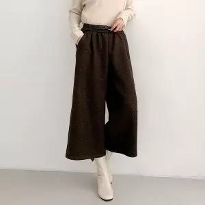 [신세계라이브쇼핑][옷자락] 여자 꽈벨트 겨울 핀턱 기모와이드 9부 밴딩 바지