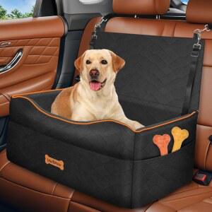 바보포 중형 반려견 카시트, 50파운드 이하 부스터 시트 또는 세탁 가능한 소형 2마리, 안전 끈 2개가 달린 반려동물 소파 침대 쿠션에 두꺼운 스펀지 추가, 여행용 카 , 블랙