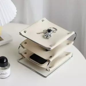 다용도 가죽 소품트레이 매장용 지갑 3단 차키 핸드폰 소품 수납함 패드 진