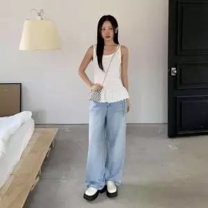 조거팬츠 포인트 데님 와이드팬츠 도루사 와이드 (WFKBMVW)