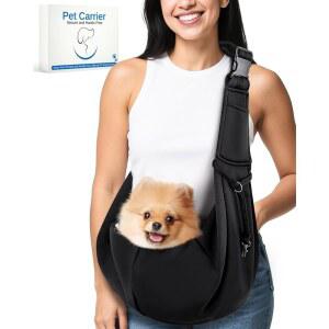 소형견 및 고양이를 위한 Snqmtt 반려견 슬링 최대 12파운드, 어깨끈 조절 가능한 강아지 슬링, 포켓이 있는 반려동물 , 소형 고양이 야외용 핸즈프리