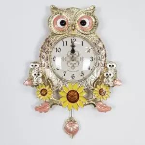 B금도금 해바라기 가족부엉이 무소음 인테리어 벽시계 (KYR-W5FDFFB)