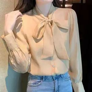 여성가을블라우스 리본 블라우스 쉬폰 여자정장블 (WFKBN1R)