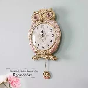 쓰리스윗부엉이 핑크 무소음 인테리어 벽시계 벽걸이 (KYR-W00778B)