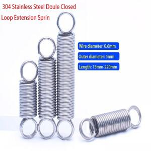 2-30Pcs 304 스테인레스 스틸 인장 스프링 와이어 직경 0.6mm OD 5mm 이중 코일 L 자형 길이 25mm-220mm