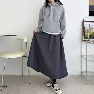 여자 겨울 코듀로이 골덴 플레어 롱 스커트 (양털 안감)