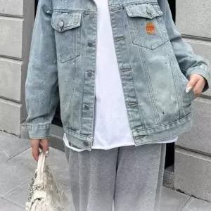 (사이즈 블루FREE)스티치 절개 빈티지 데님 간절기 아우터 자켓 겨울 방풍 바람막이 플리스 후드 다운 점퍼
