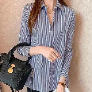 [하프클럽/]얇은 스트라이프 여성 셔츠 블라우스 봄 가을 패션템