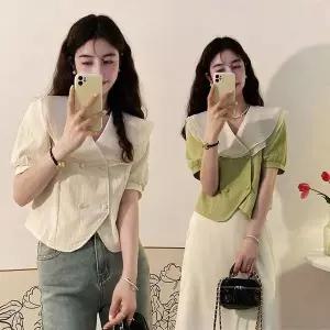 [하프클럽/]블라우스 쉬폰 편한 이중 레이스 빅카라