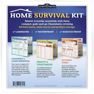 크램차트 홈 서바이벌 키트 - 3개의 적층 퀵 레퍼런스 차트 및 가이드 키친 닌자 요리 팁 과일 채소 보관