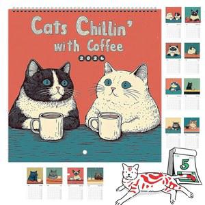 2026 고양이 달력, 커피 월 달력과 함께하는 고양이들의 휴식, 12개의 월간 테마 달력 재미있게, 애호가들을 위한 크리스마스 선물 8 3 3인치