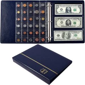 에튼선 가죽 120 포켓 동전 수집 홀더 앨범 24 지폐 화폐 용품 수집가를 위한 대형 보관함 빌 기념품