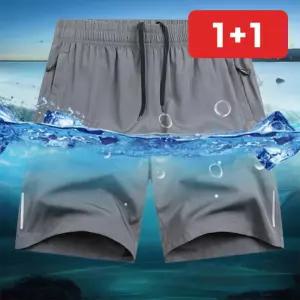경량 헬스 러닝 반바지 지퍼주머니 빛반사 속건 밴딩 쇼츠  1+1