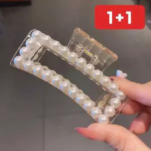 여성 데일리 진주 대형 집게핀 올림머리 반묶음 투명 헤어클립  1+1