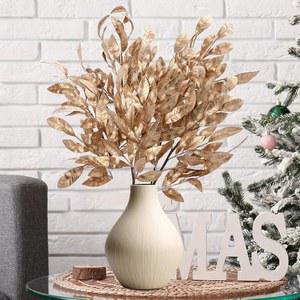 [미국배송] 기그신 18인치 크리스마스 골드 베이 리프 트리 DIY 화환 홈 데코를 위해 6개의 인조 장식 리프 스프레이 줄기 가지 선택
