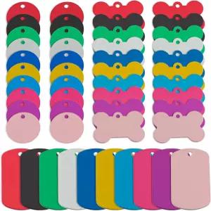 프라멘디노 60팩 반려동물 ID 태그 컬러풀한 빈 양면 알루미늄 매력으로 개 고양이 DIY 공예 주얼리 10가지