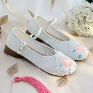 여성 전통신발 코스프레 꽃신 자수화 단화 중년 민족풍 복고풍 한복 스트랩 경량