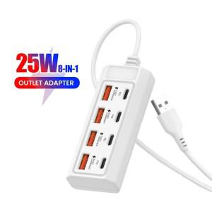 8in 1 전원 소켓 어댑터 4USB 4Type-c 25W 충전기 확장 고속 콘센트