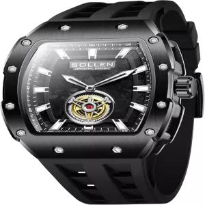 SOLLEN 남성용 토노 캐주얼 시계 빛나는 손이 달린 쿨 블랙 쿼츠 아날로그 손목시계 실리콘 스트랩 3천만