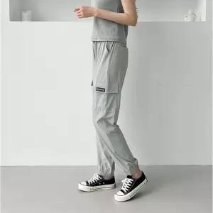 활동하기 편안한 여성 캐주얼 허리밴딩 카고 조거팬츠와이드 여름바지 여자통 일자통 배기 통바지 얇은