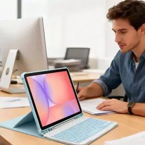 탭 S10 라이트 SM-X400 태블릿 케이스용 가죽 회전 케이스 키보드 자석 분리형 무선 블루투스 키보드 I1Z3