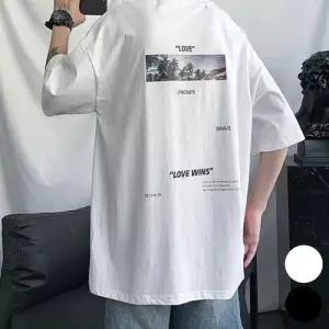 남자 백프린팅 루즈핏 라운드넥 면100 반팔 티셔츠 WEC80BF