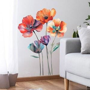 대형 비닐 꽃무늬 벽 데칼 벗겨서 붙이는 선셋 코랄 플라워 벽화 여아 침실 거실 베개