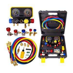 자동차 에어컨 4 웨이 매니폴드 압력 게이지 키트, 냉매 압력 유지 장비 키트, R22, R32, R410a, R134a