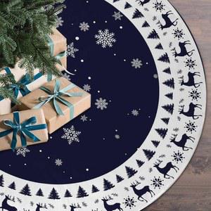 크리스마스 트리 스커트 36인치, 엘크 사슴과 흰색 눈송이가 있는 블루 소박한 매트 홀리데이 파티 장식용 프린트 (블루, 36인치)
