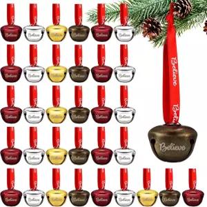 수민드 크리스마스 썰매 종 믿음 빨간 리본 금속 걸이 종을 사용한 DIY 공예 홀리데이 트리 (금 은 빨강