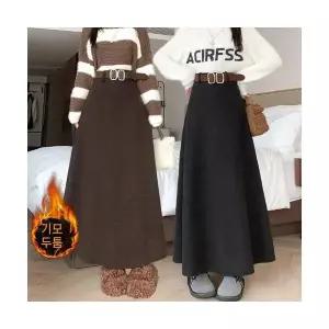 여자 출근룩 정장 스커트 영상 모직 추동 블랙 중기장 기장 우산 겨울 A라인 두툼한 SPO마켓4