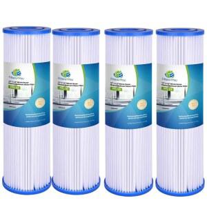 CFS W34-PR, WC34-PR, WVC34, Pentek R30 모델과 호환되는 4팩 플리츠 폴리에스터 정수 필터 카트리지 - 나쁜 맛과 냄새 제거 교체 5미크론 u2013 24.9 x 6.4cm(9-3 /4 2-5 /8인치)