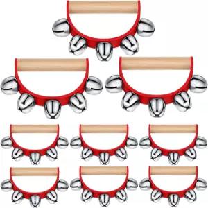 크리스마스 캐롤 밴드 파티를 위한 9개의 썰매 벨 휴대용 징글벨과 나무 손잡이 악기 교육용 장난감 (5종)