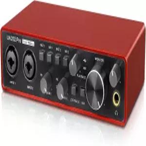 컴퓨터 녹음 음악(빨간색)을 위한 진다오디오 USB 오디오 인터페이스 2채널 기타 48V 팬텀 파워로