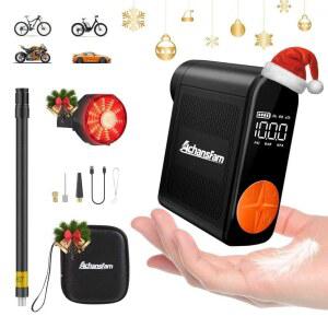 아찬스팸 미니9 전기 자전거 펌프, 장거리 주행 시 20분 런타임, 150PSI 고압, 디지털 게이지가 장착된 휴대용 타이어 산악 자전거용 안전 미등, 팻 바이크, 오토바이, 자동차,