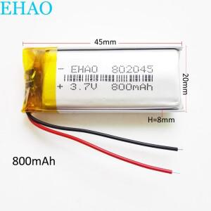 EHAO 802045 Mp3 패드 DVD 전자 책 블루투스 헤드셋 레코더 용 3.7V 800mAh 리튬 폴리머 LiPo 충전식 배터