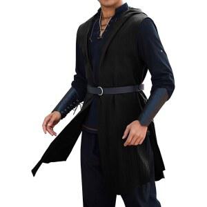 런카티 남성 르네상스 의상 후드 서코트 중세 기사 민소매 튜닉 탑 타바드 바이킹 할로윈 망토