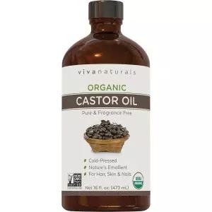 Viva Naturals 유기농 캐스터 오일, 냉압착, 473.2ml(16온스) - 얼굴, 머리카락, 속눈썹, USDA 유기농, GMO