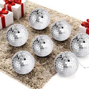 실버 행잉 미러 디스코 볼 60년대 DJ 스파클리 6개 - 파티 홀리데이 웨딩 크리스마스 트리 생일 장식