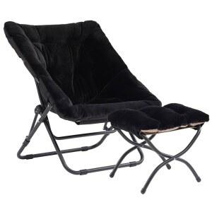 Furlide 오버사이즈 접이식 인조 모피 의자, 오토만, X-대형 소프트 접시 침실, 거실, 발코니용 금속 프레임(블랙)