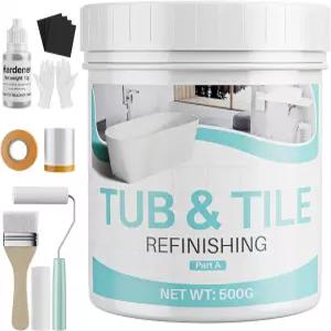 Xmntdo 17oz 욕조 및 타일 페인트 리파이닝 키트 욕조용 욕실용 반광택 화이트. 주방 샤워기 싱크대 도자기