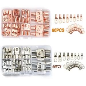 60피스 주석 도금 구리 SC 터미널 키트 SC6-SC25 베어 와이어 압착 및 납땜 케이블 연결용 링 커넥터
