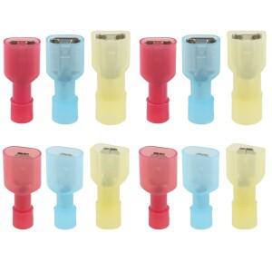 100피스 남성과 여성 나일론 전기 배선 커넥터 절연 압착 단자 스페이드 빨간색 파란색 노란색 MDFN