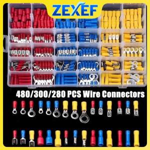 ZEXEF 280/140피스 케이블매트 카펫 러그 구색 와이어 플랫 암수 절연 전선 커넥터 압착 단자 SetV