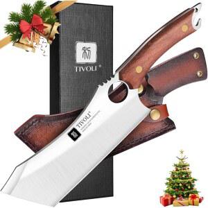 티볼리 미트 클리버 나이프 일본식 주방 채소 날카로운 초퍼, 야외 캠핑 아버지의 날 선물 남성용 시스 병따개 포함 전체 탕 제작