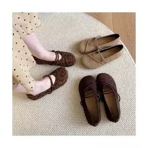 여성용 플랫 라운드 다크브라운 빈티지 센슈즈 통가방 가을 겨울 아웃도어 단화 CH4