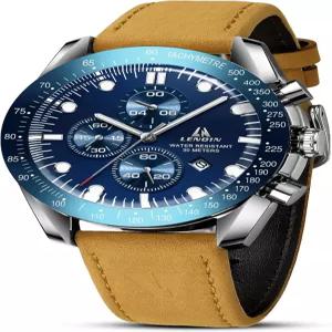 LN LENQIN 남성용 가죽 시계 아날로그 쿼츠 야광 럭셔리 패션 비즈니스 캐주얼 3천만 방수 손목시계 날짜가